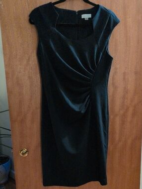 Calvin Klein Black Draped Midi Sheath Dress